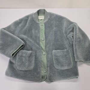 Psalter Sage Green Faux Shearling Teddy Fleece Button Front Jacket Size 44 or XL
